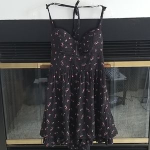 Halter dress, black with pink flowers